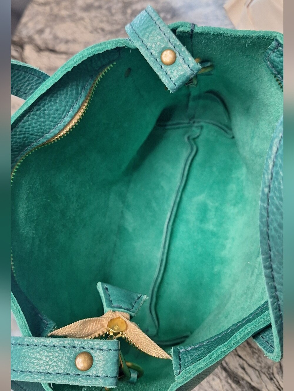 Portland Leather Goods Mini Crossbody Tote, Seafoam, NWOT - Picture 6 of 8
